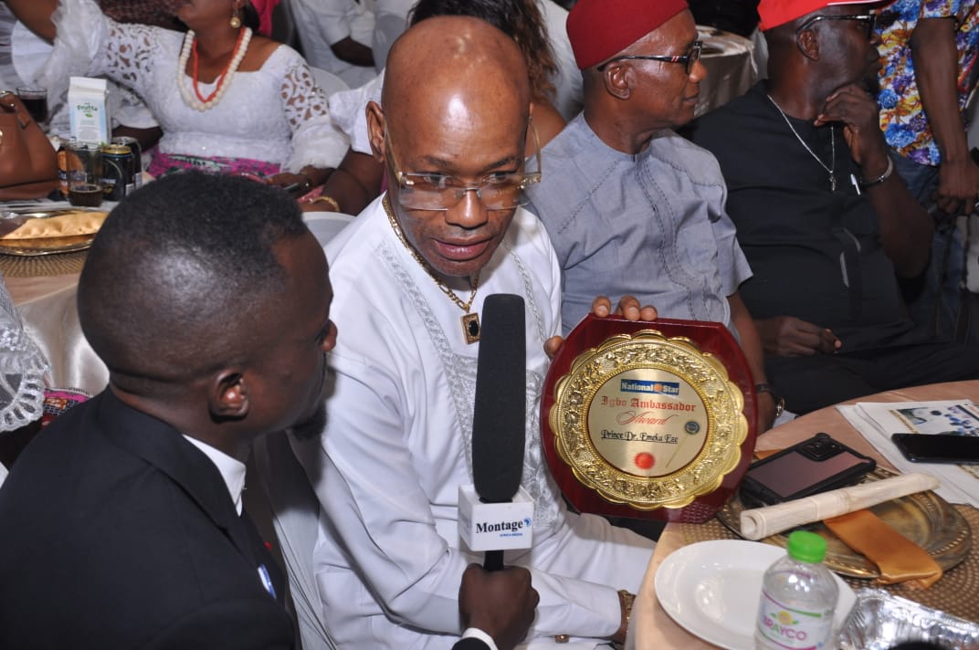 Prince Dr Emeka Eze ganting interview after receiving the Igbo Ambassador’s Award.